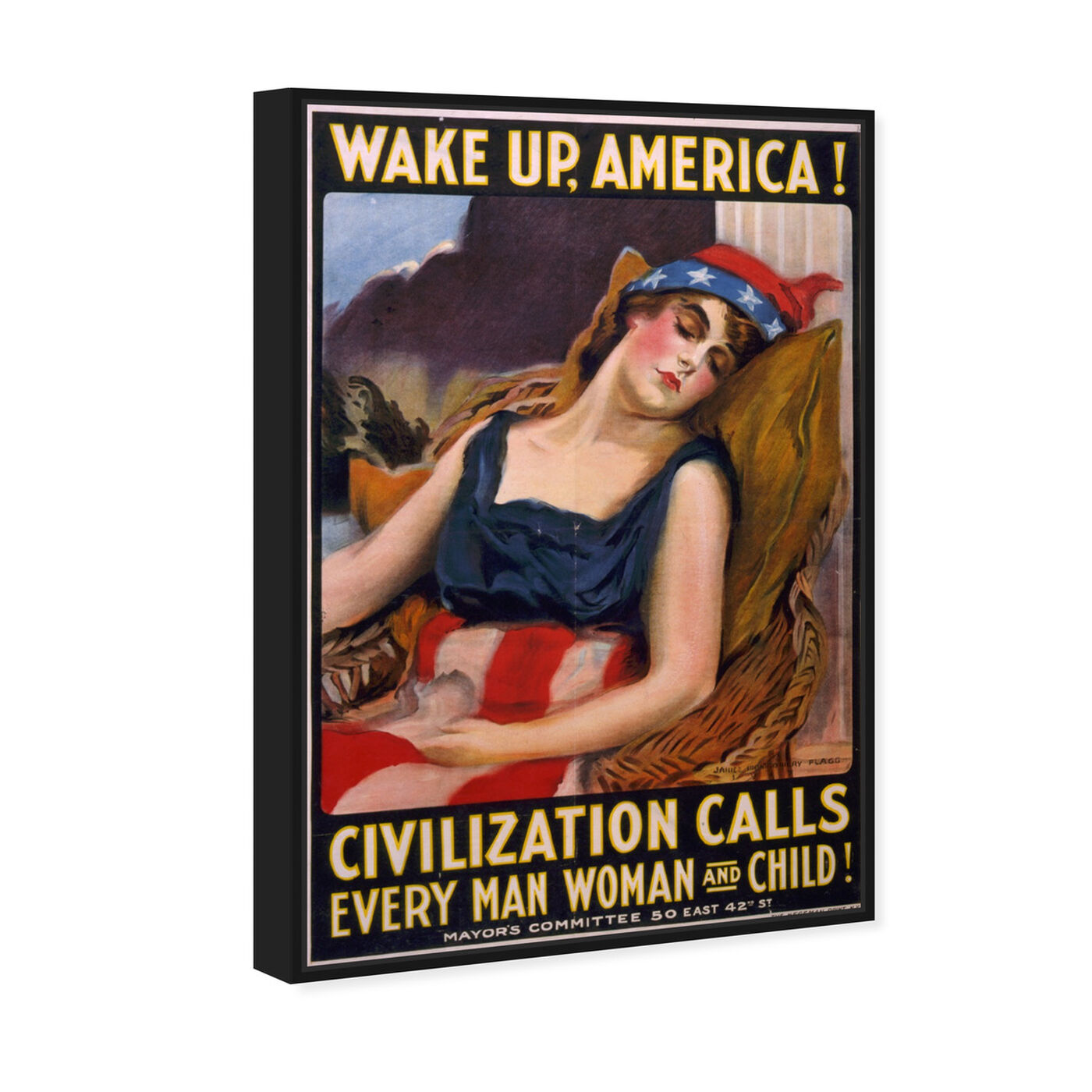 Angled view of Wake Up America 1917 featuring advertising and posters art.