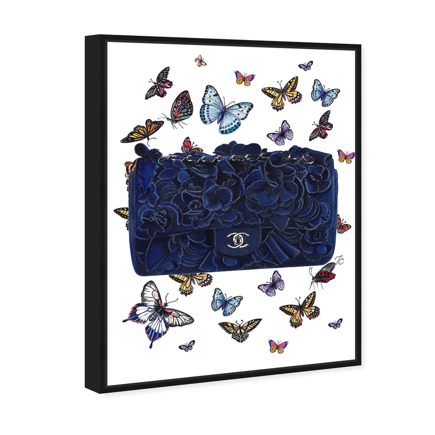 Angled view of Doll Memories - Butterflies Blue Bag featuring fashion and glam and handbags art.