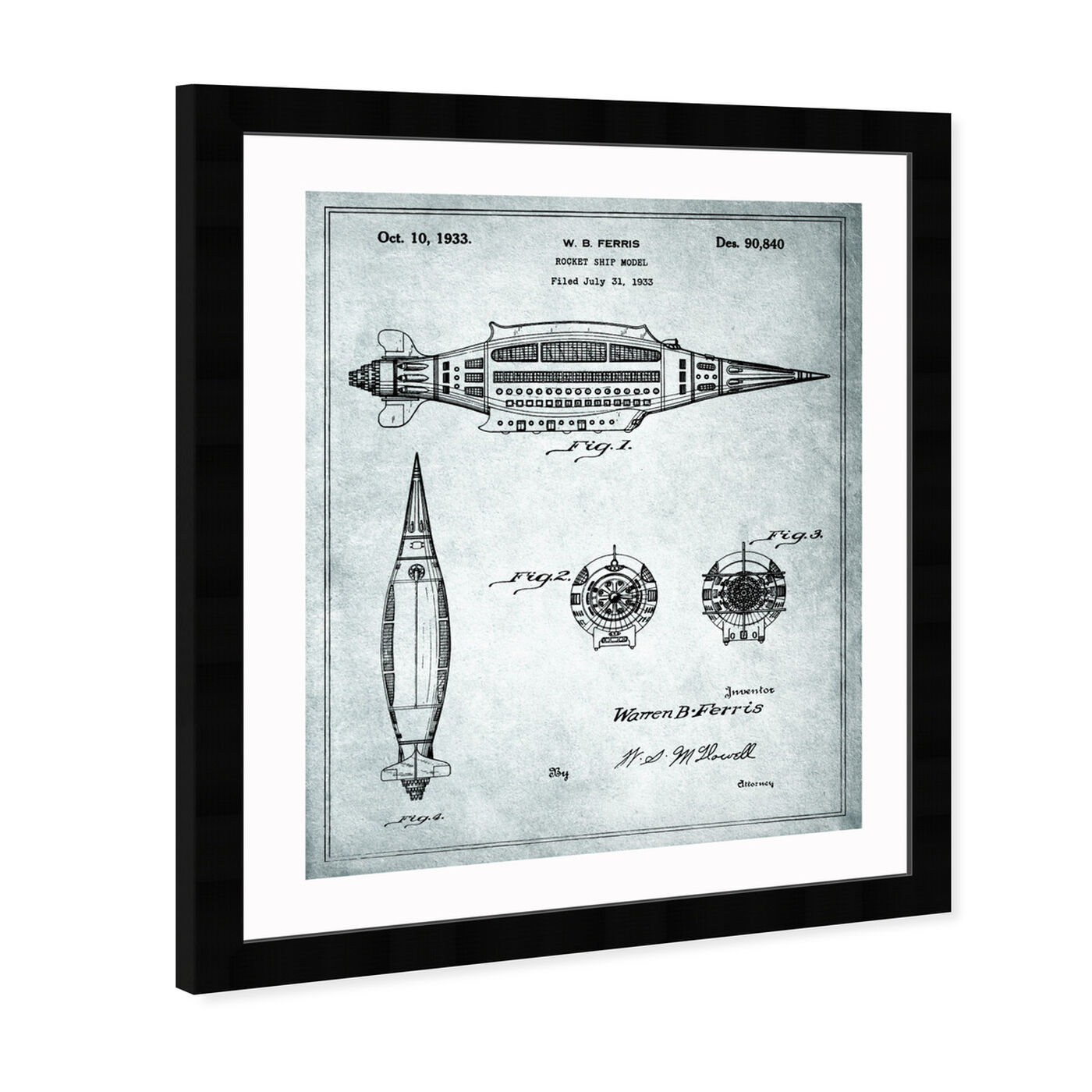 Angled view of Design for a Rocket Ship Model 1933 featuring transportation and air transportation art.
