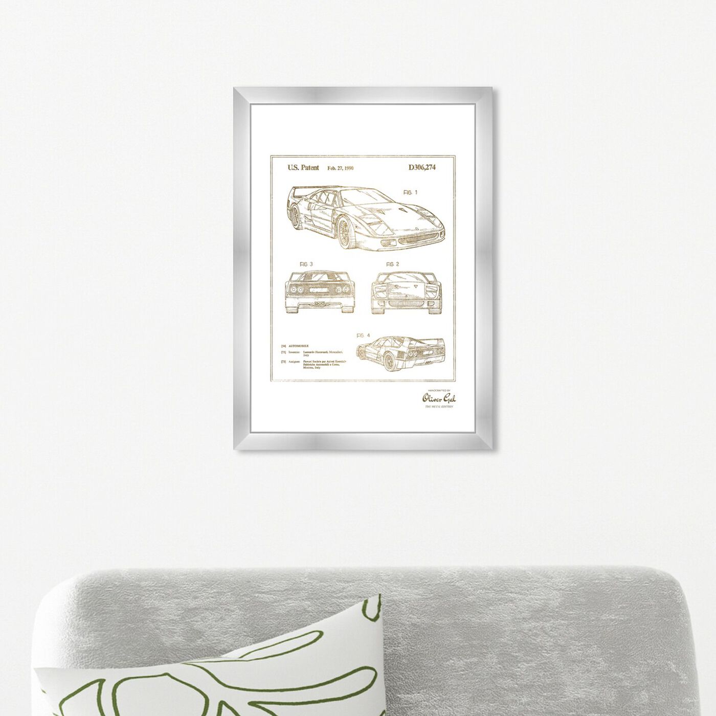 Hanging view of Ferrari F40 1990 II Gold featuring transportation and automobiles art.