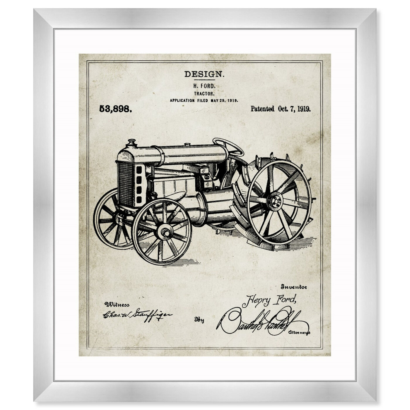 Front view of Ford Tractor 1919 featuring transportation and trucks and busses art.