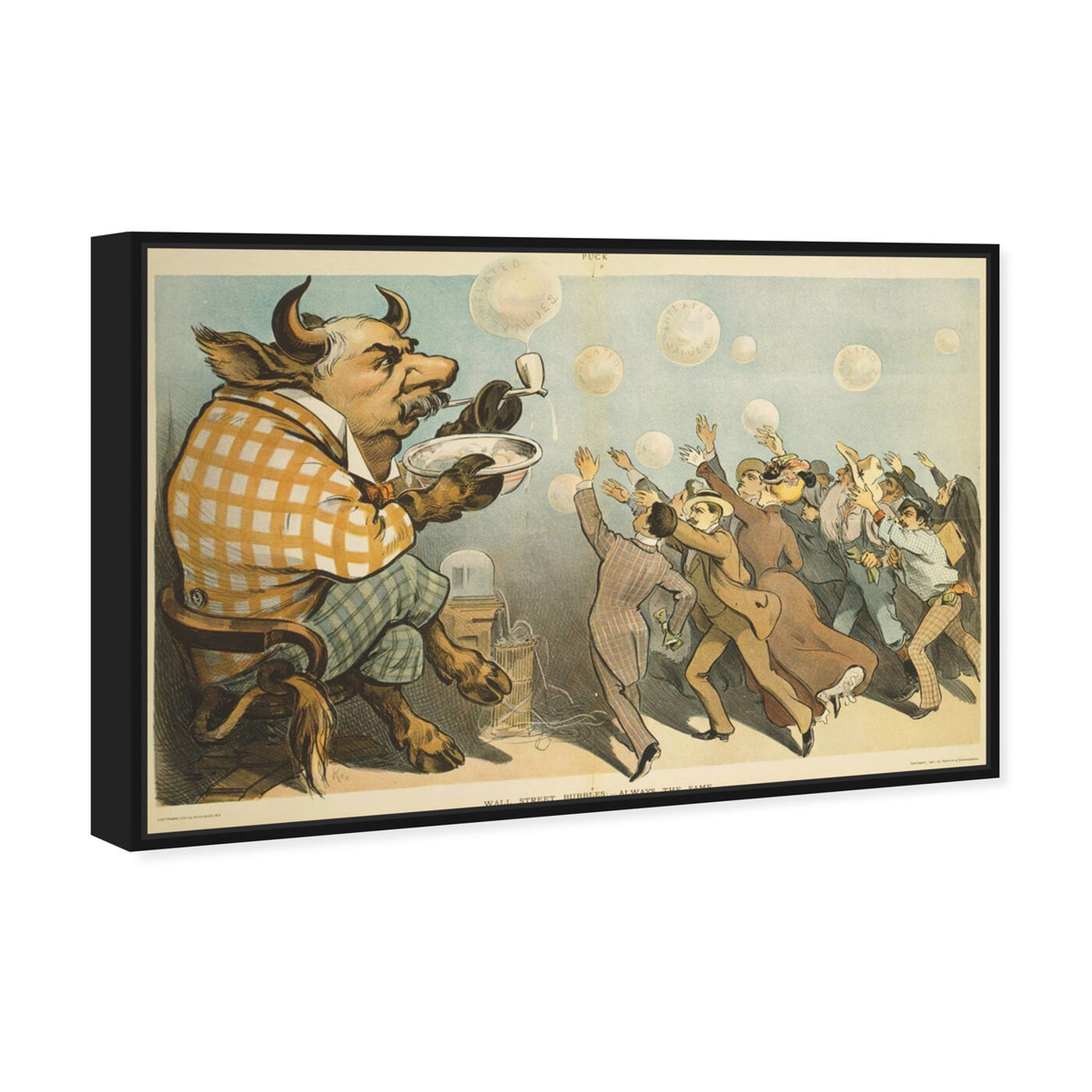 Angled view of Wall Street Bubbles featuring classic and figurative and modern classic art.