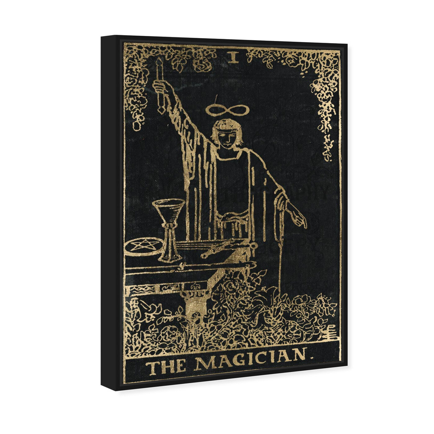 Angled view of The Magician Tarot featuring spiritual and religious and zodiac art.