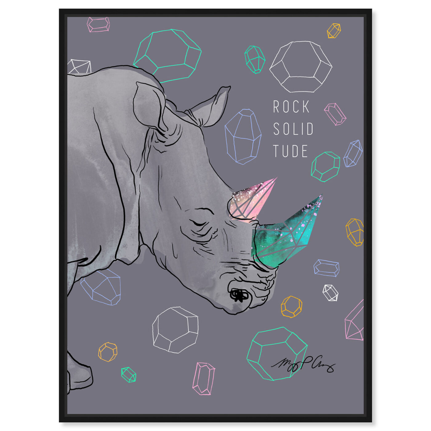 Front view of Rhino Rock Solidtude by Maggie P. Chang featuring animals and zoo and wild animals art.