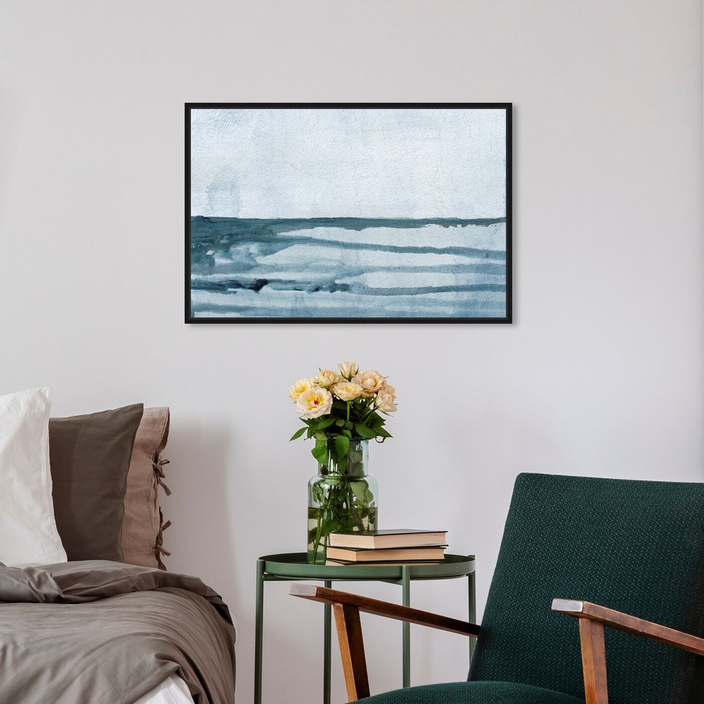 Hanging view of Washed Waves featuring abstract and paint art.