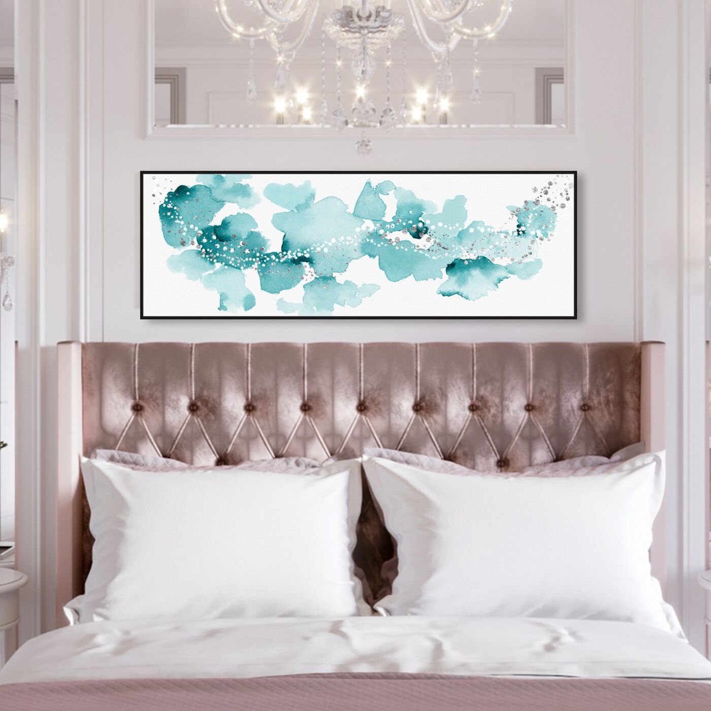 Hanging view of Beautiful Aqua Sky featuring abstract and watercolor art.