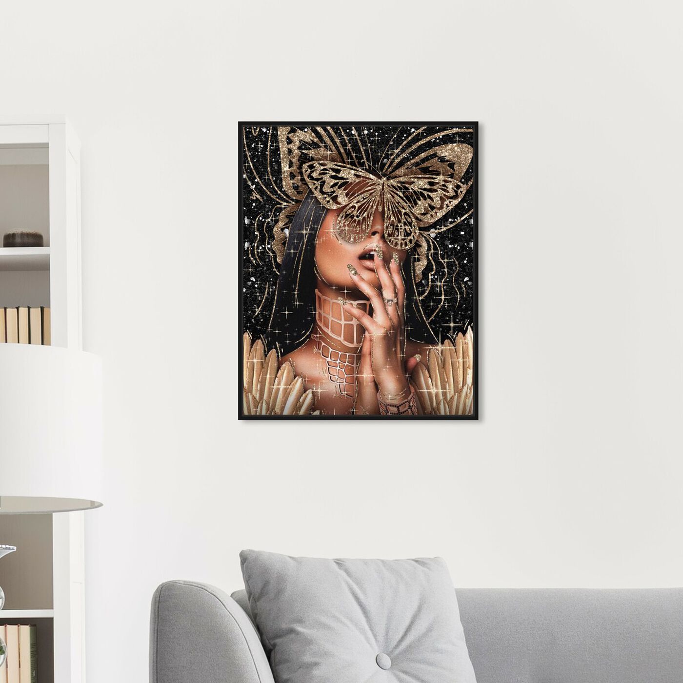 Hanging view of Golden Angela featuring fashion and glam and portraits art.