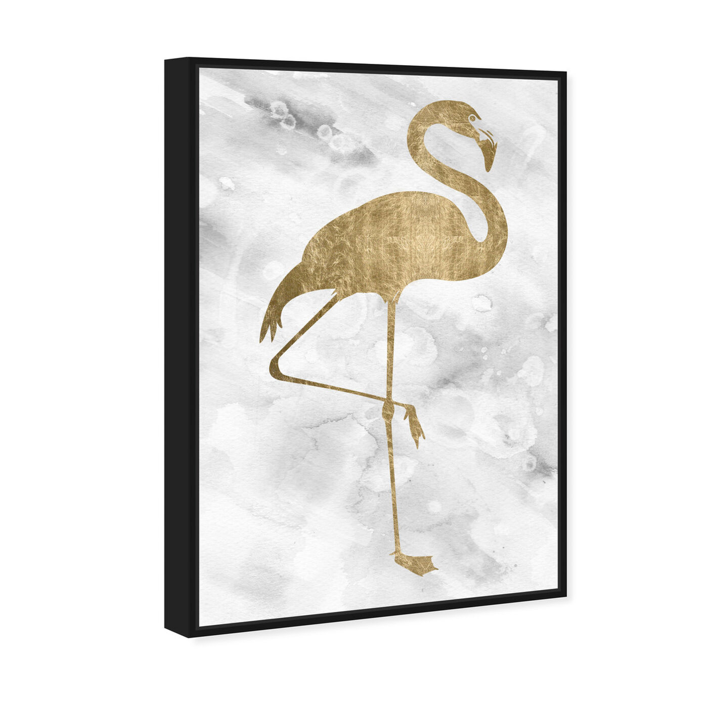 Angled view of Flamingo Solid Gold featuring animals and birds art.