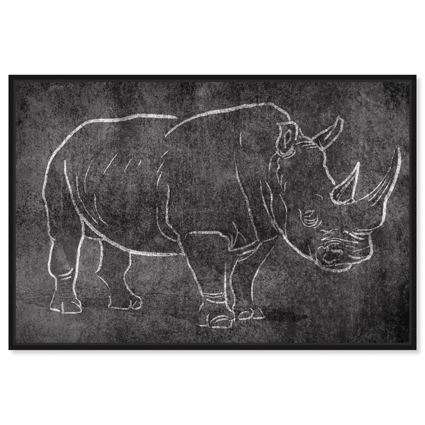 Front view of Chalk Rhino featuring animals and zoo and wild animals art.