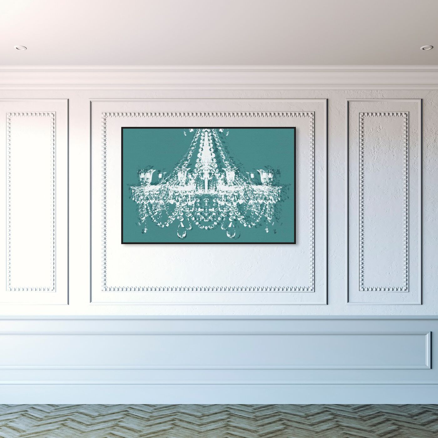 Hanging view of Dramatic Entrance Sarcelle featuring fashion and glam and chandeliers art.