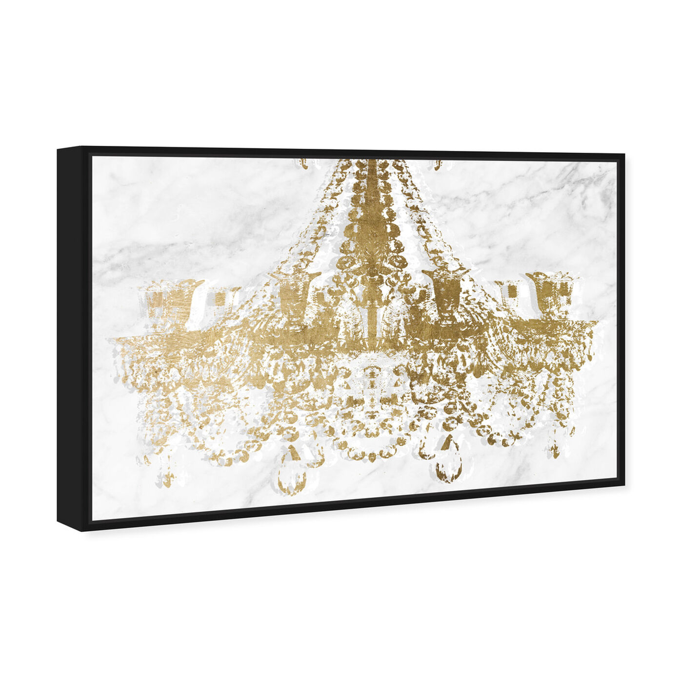 Angled view of Dramatic Entrance Marble and Gold featuring fashion and glam and chandeliers art.