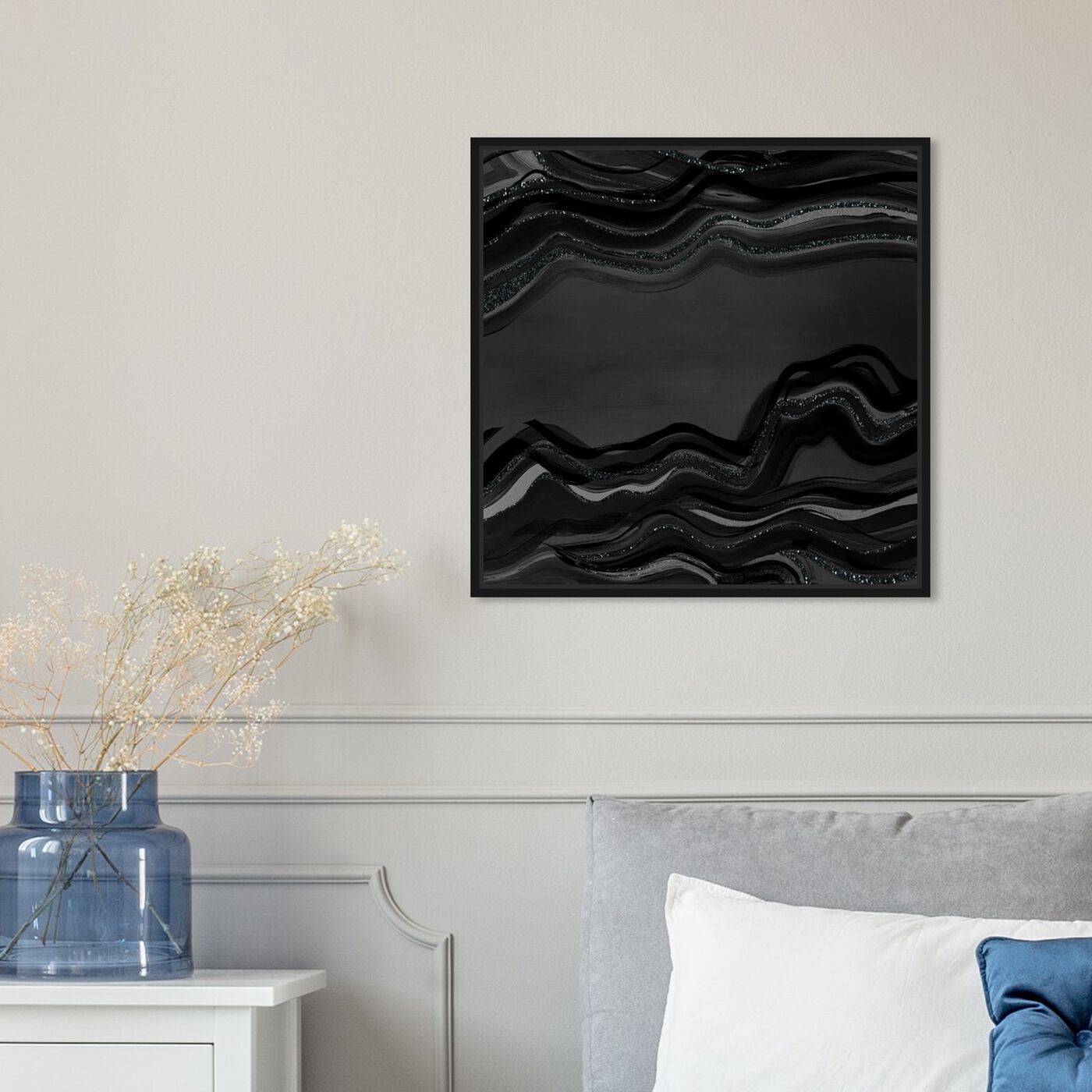 Hanging view of Night Flow Dark Glitter featuring abstract and paint art.