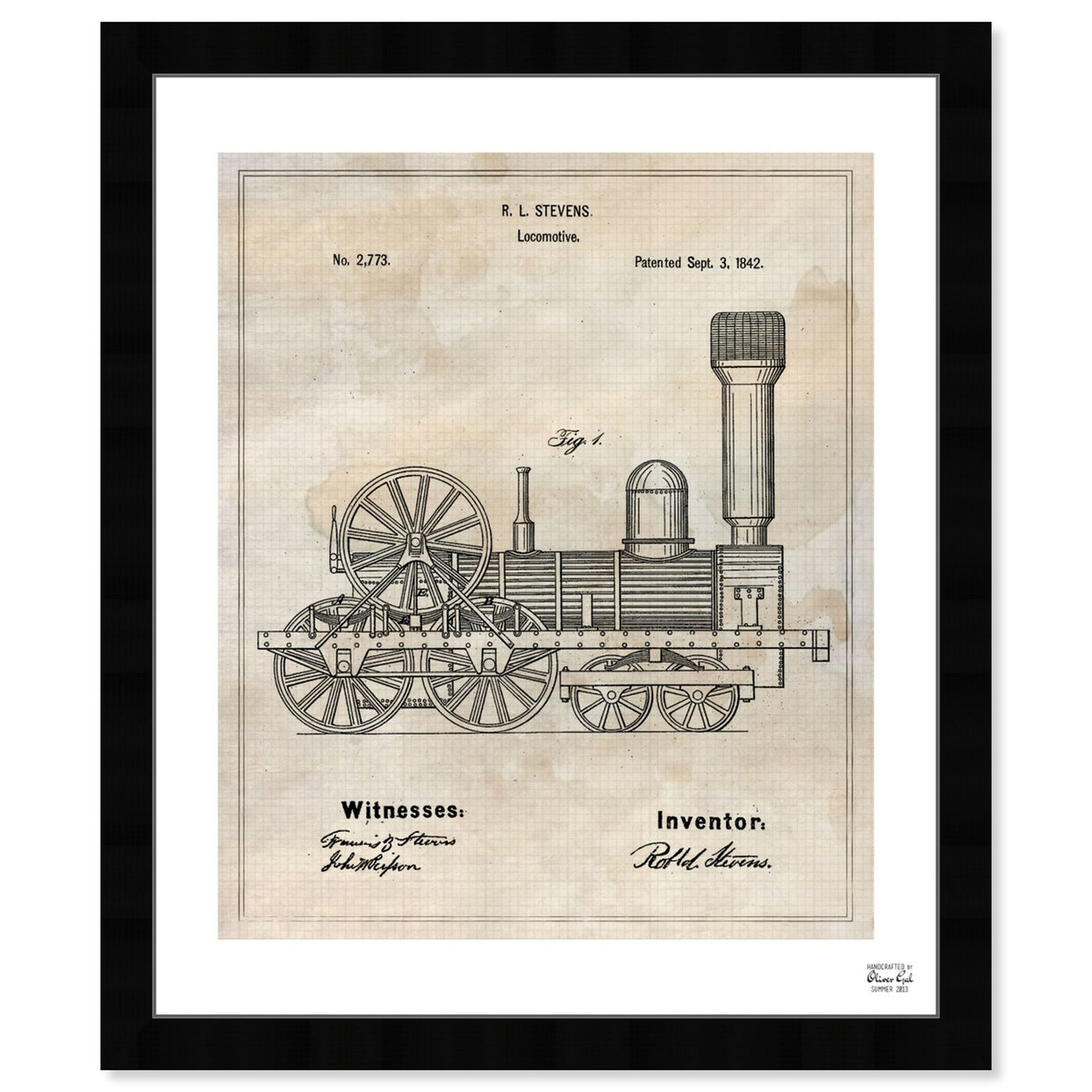 Front view of Locomotive 1842 featuring transportation and trains art.