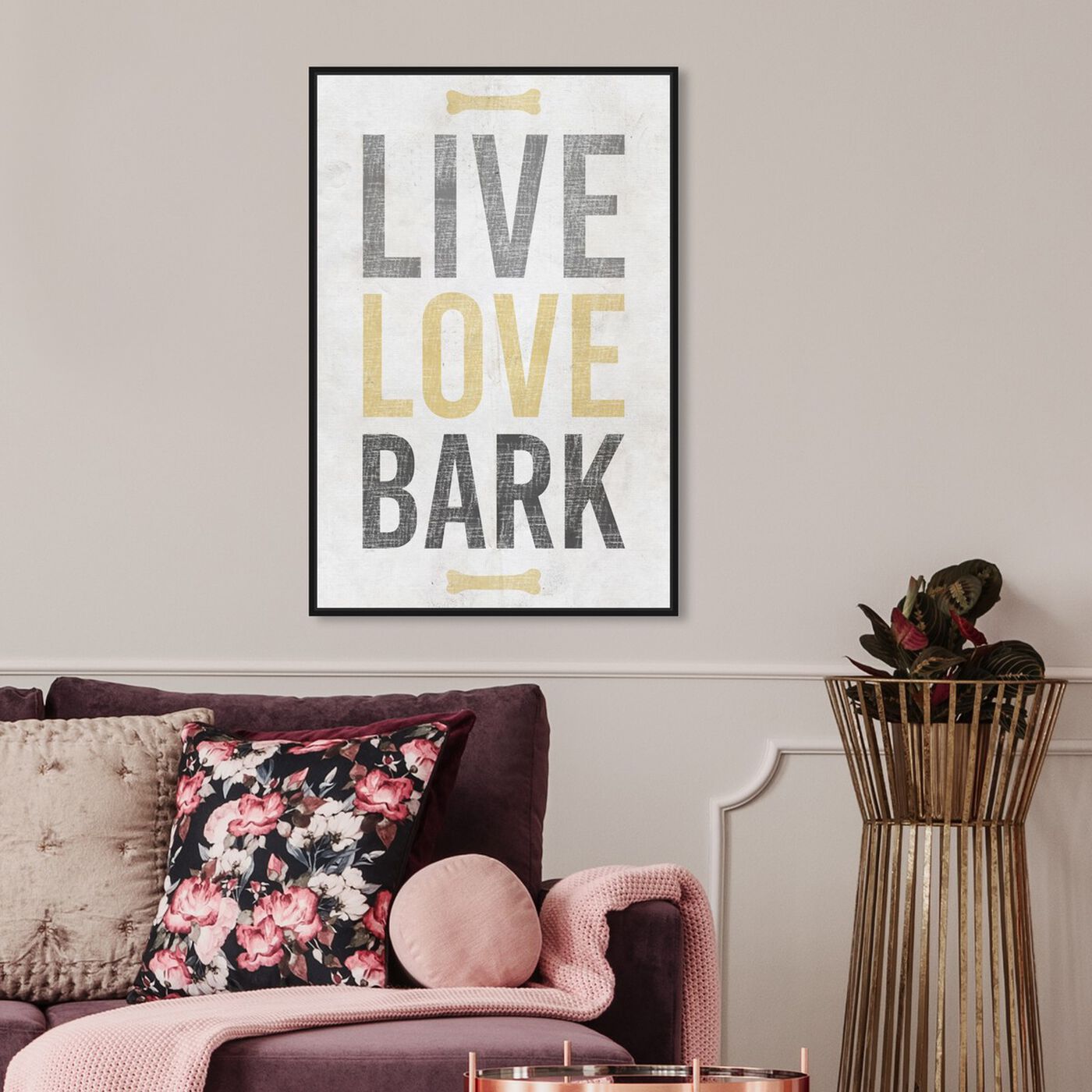 Hanging view of Live Love Bark featuring typography and quotes and motivational quotes and sayings art.