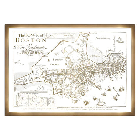 Town of Boston Map 1722- Gold Metallic