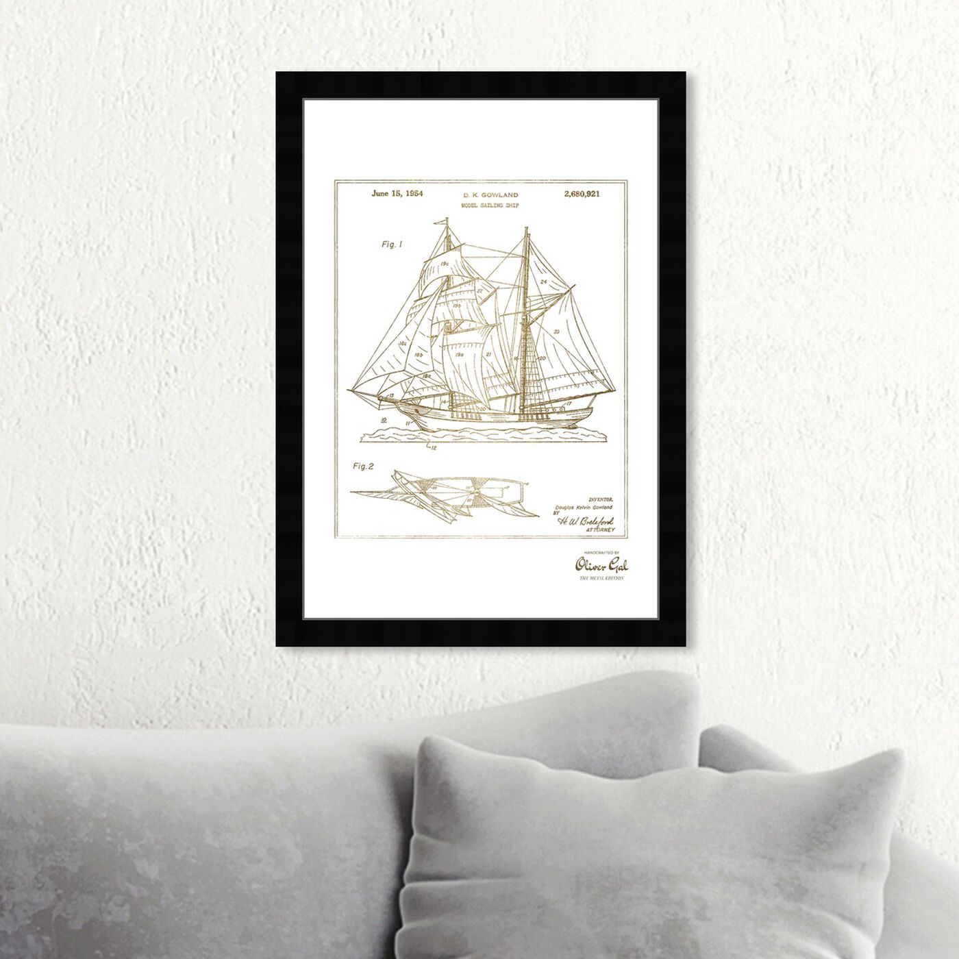 Hanging view of Model Sailing Ship 1954 II Gold featuring nautical and coastal and nautical watercrafts art.
