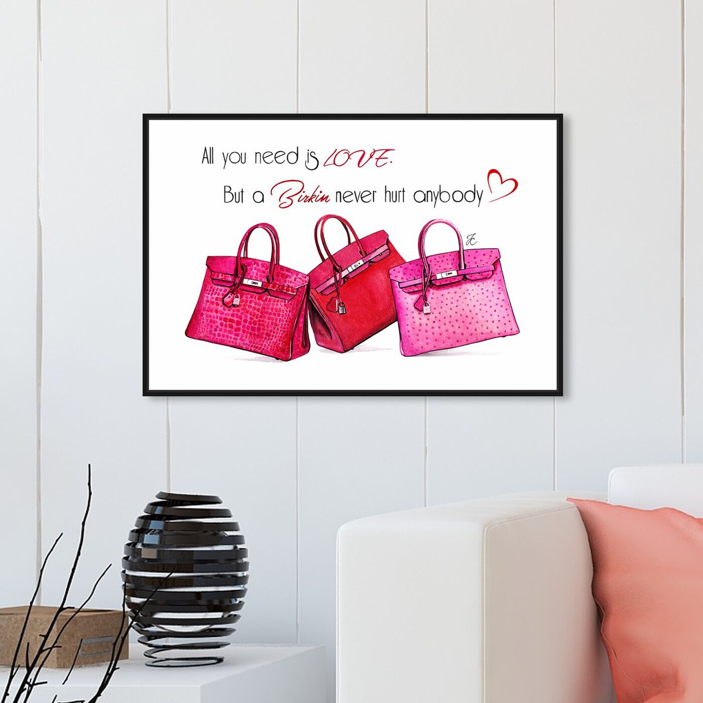 Hanging view of Doll Memories - Birkin Pink featuring fashion and glam and handbags art.