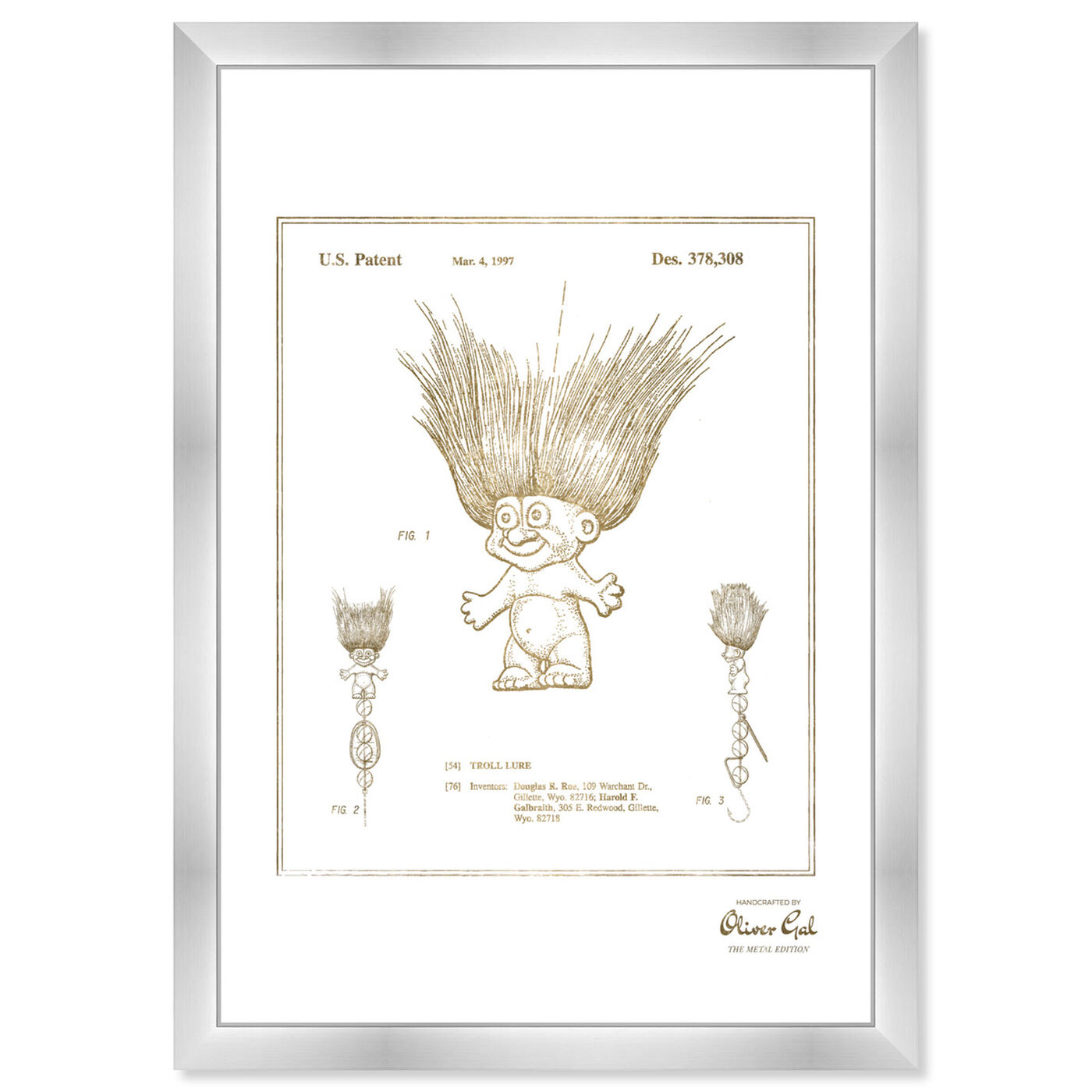 Front view of Troll lure 1996 Gold featuring symbols and objects and toys art.