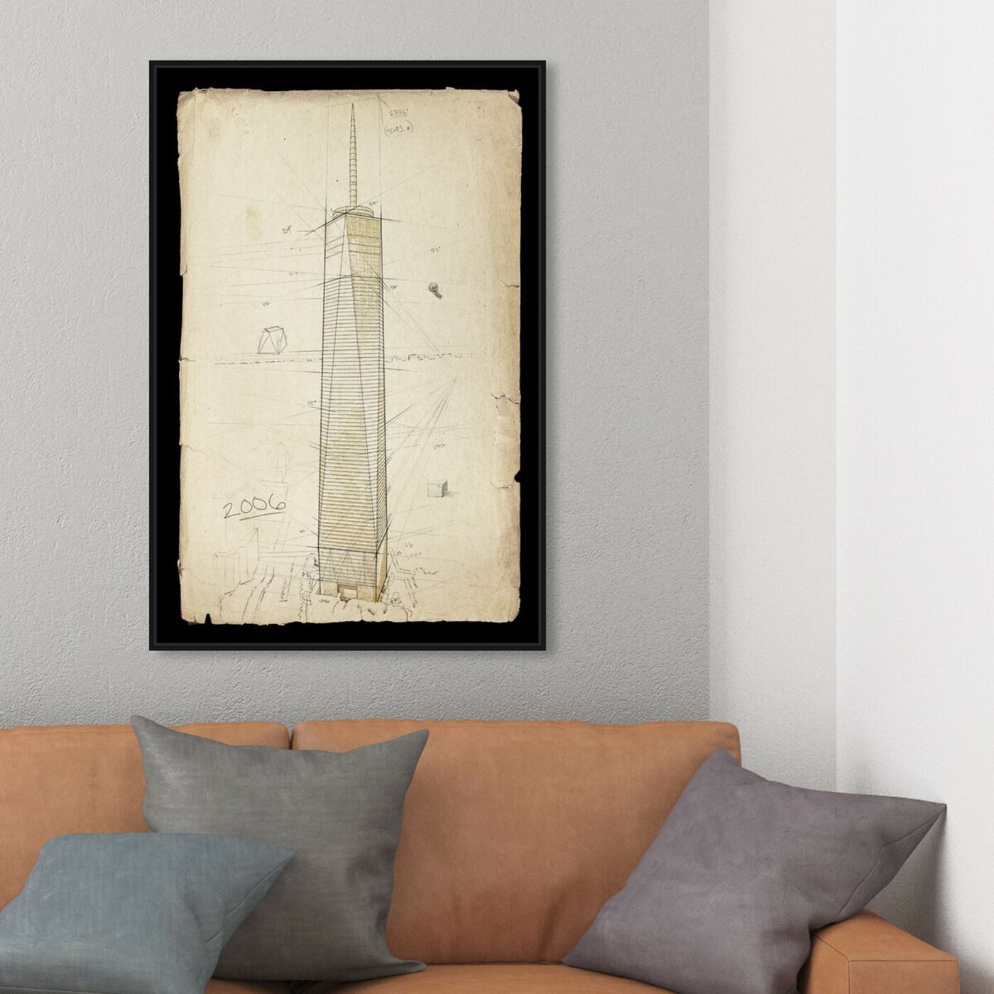 Hanging view of Freedom Tower featuring architecture and buildings and united states buildings art.