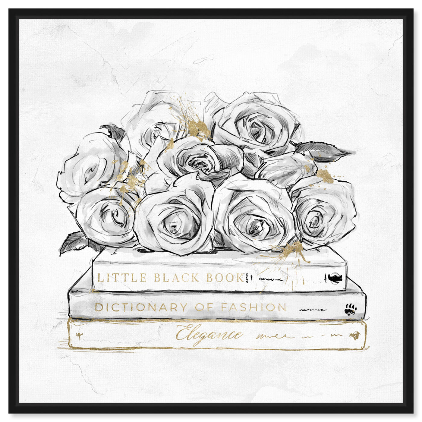 Front view of Roses and Books Gold featuring fashion and glam and books art.