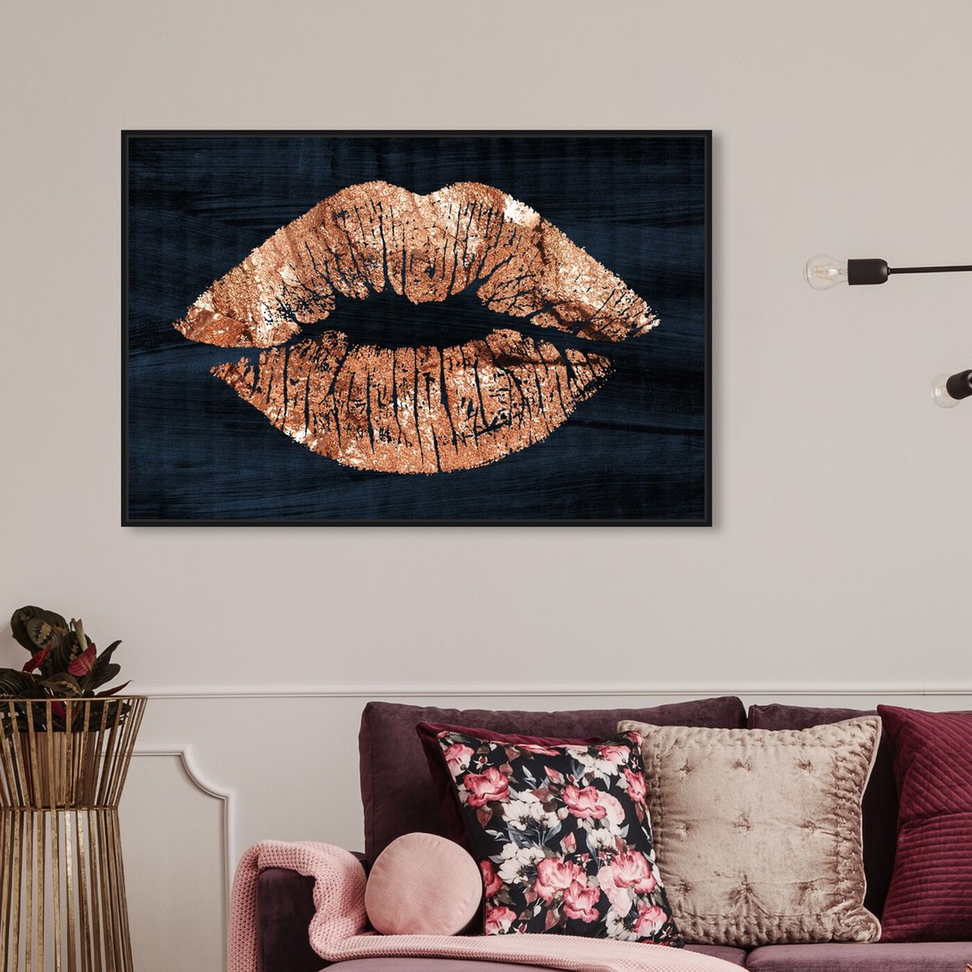 Hanging view of Solid Kiss Copper Navy featuring fashion and glam and lips art.