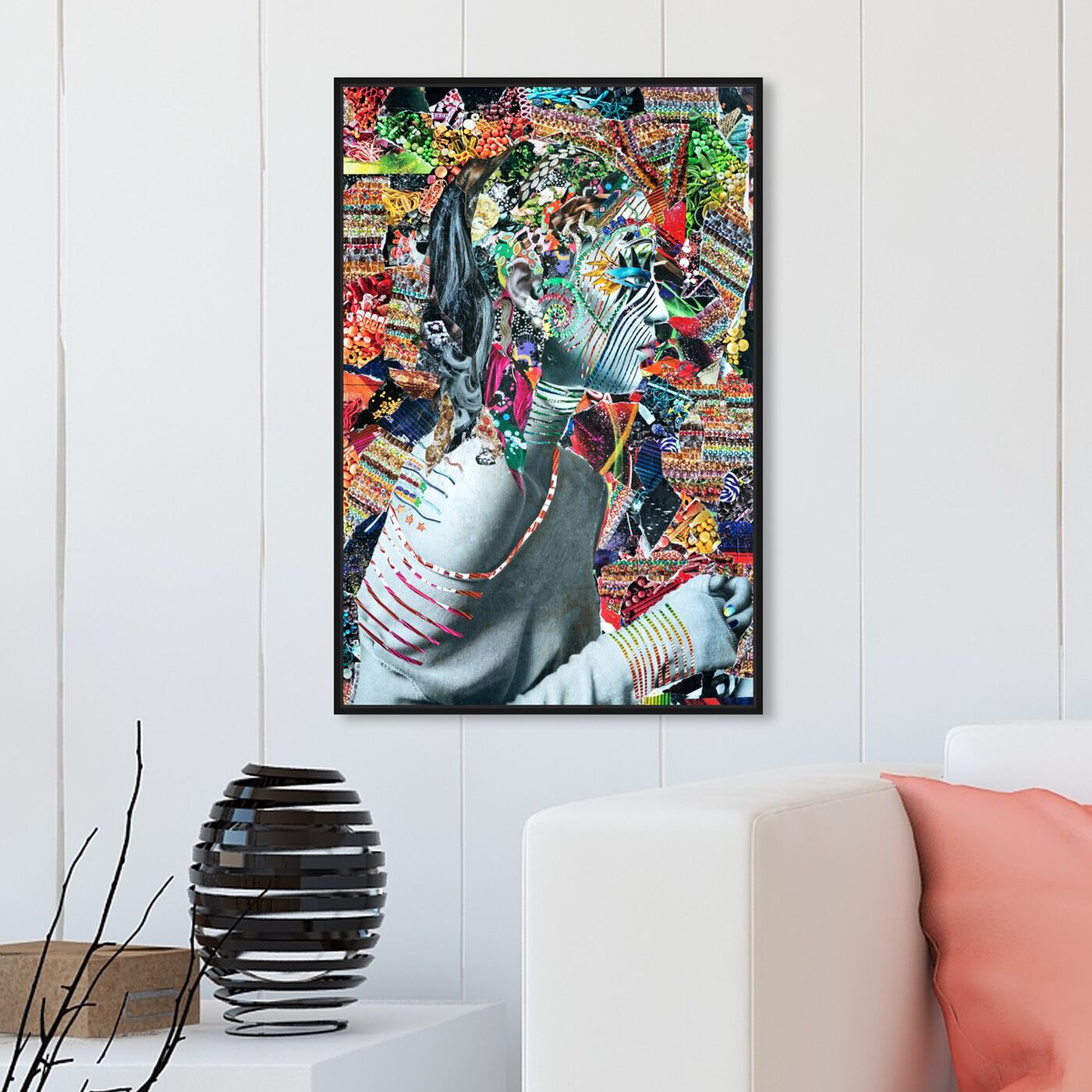 Hanging view of Sugar by Katy Hirschfeld Collage Art featuring fashion and glam and portraits art.
