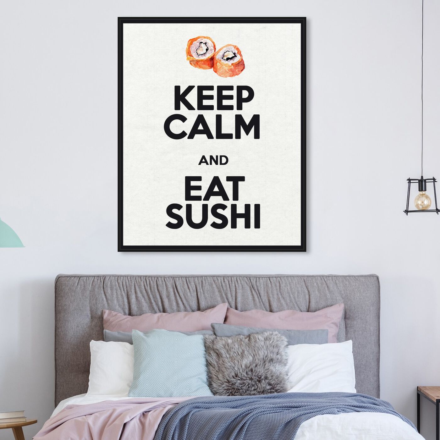 Hanging view of Eat Sushi Rolls featuring food and cuisine and fast food art.