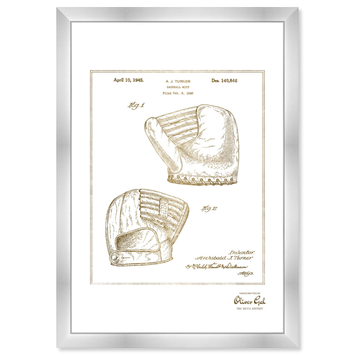 Front view of Baseball Mitt 1945 III Gold featuring sports and teams and baseball art.