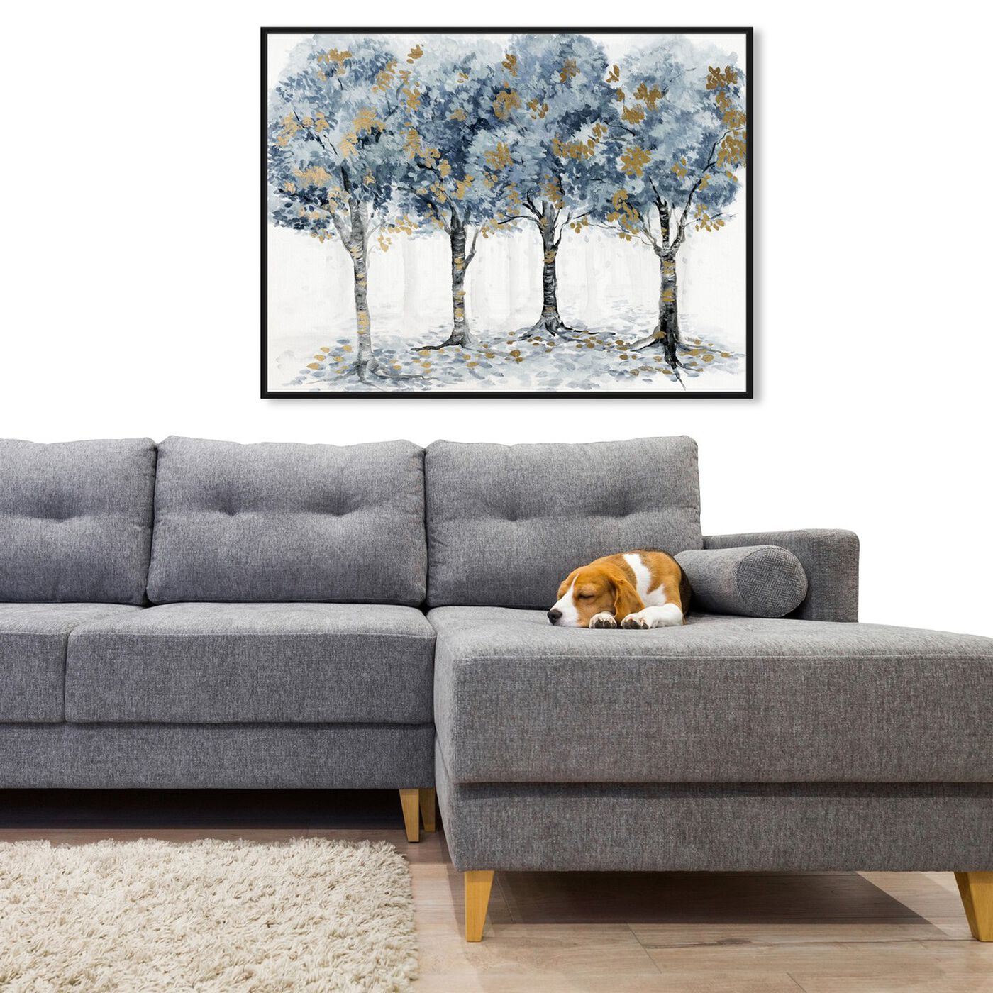 Hanging view of Pale Blue Forest featuring floral and botanical and trees art.
