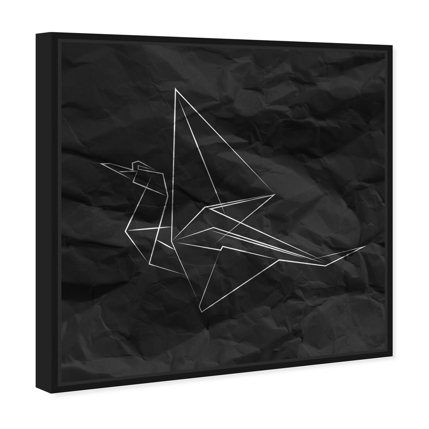 Angled view of Origami Crane featuring abstract and geometric art.