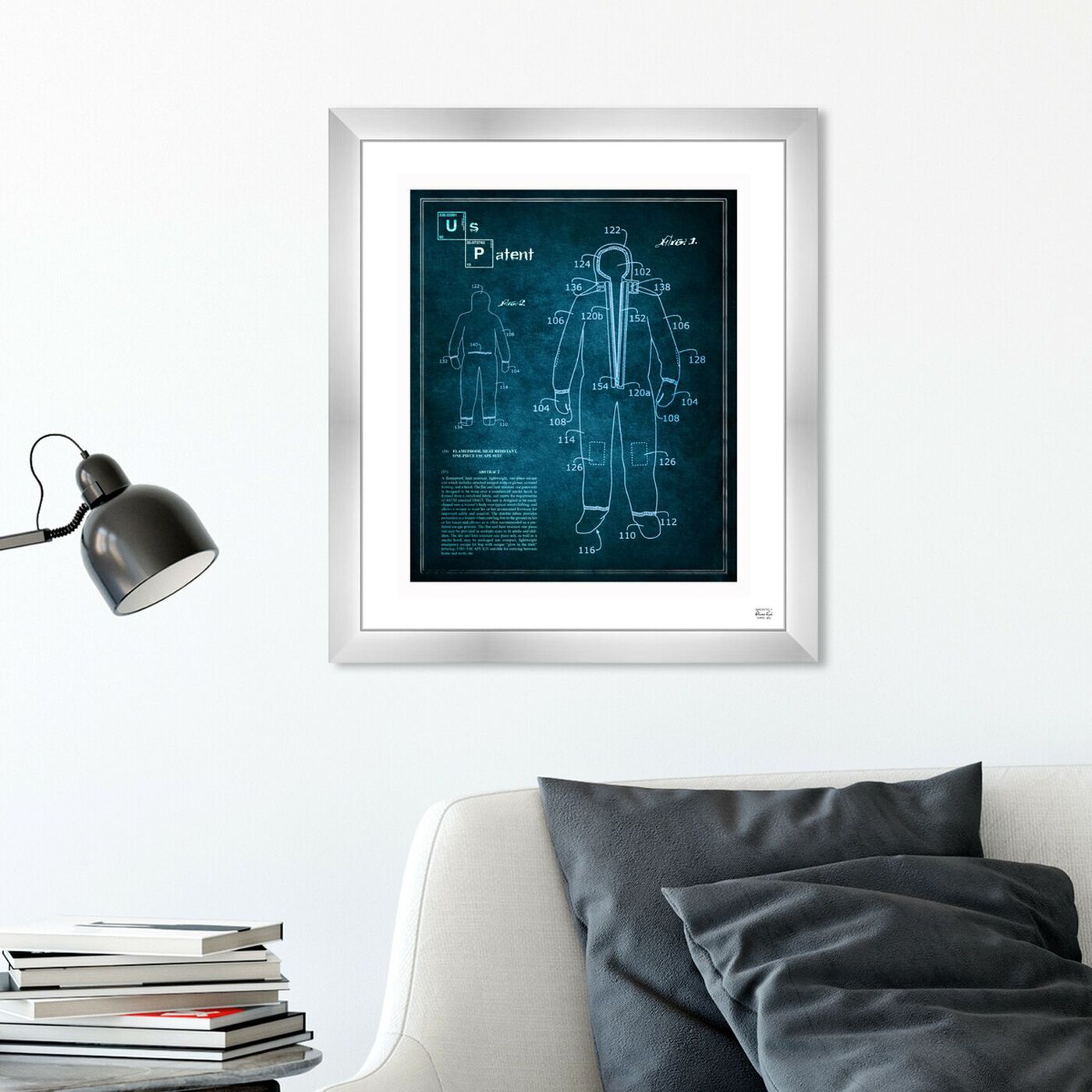 Hanging view of Coveralls Crystal Blue featuring education and office and scientist art.
