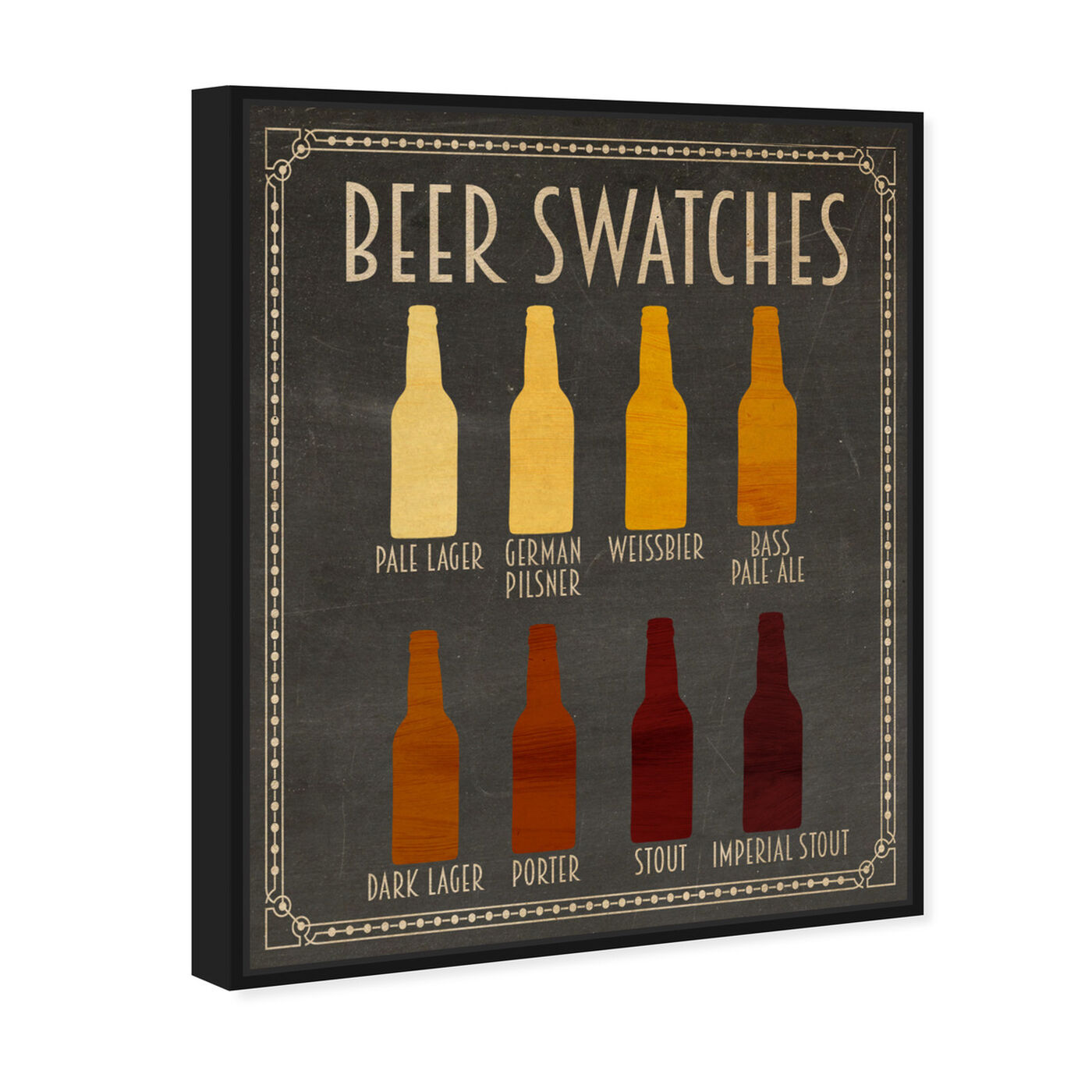 Angled view of Beer Swatches featuring drinks and spirits and beer art.