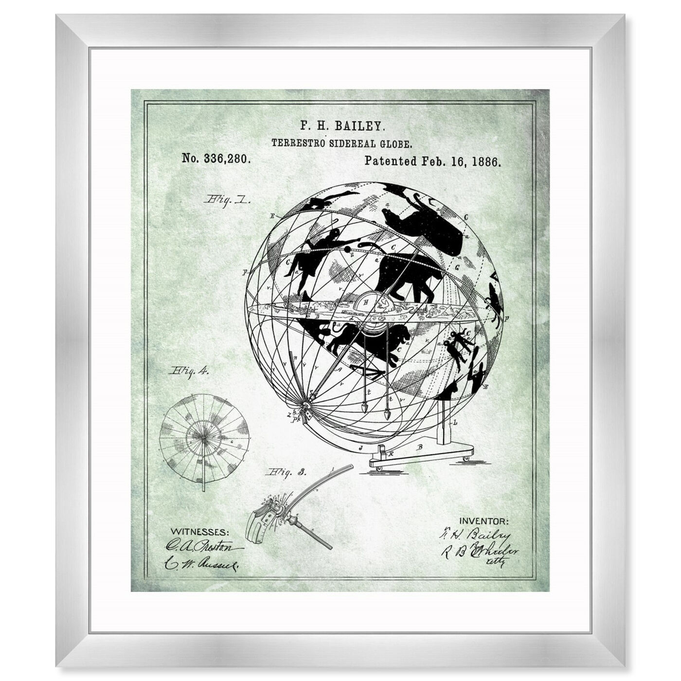 Front view of Terrestro Sidereal Globe 1886 featuring world and countries and international art.