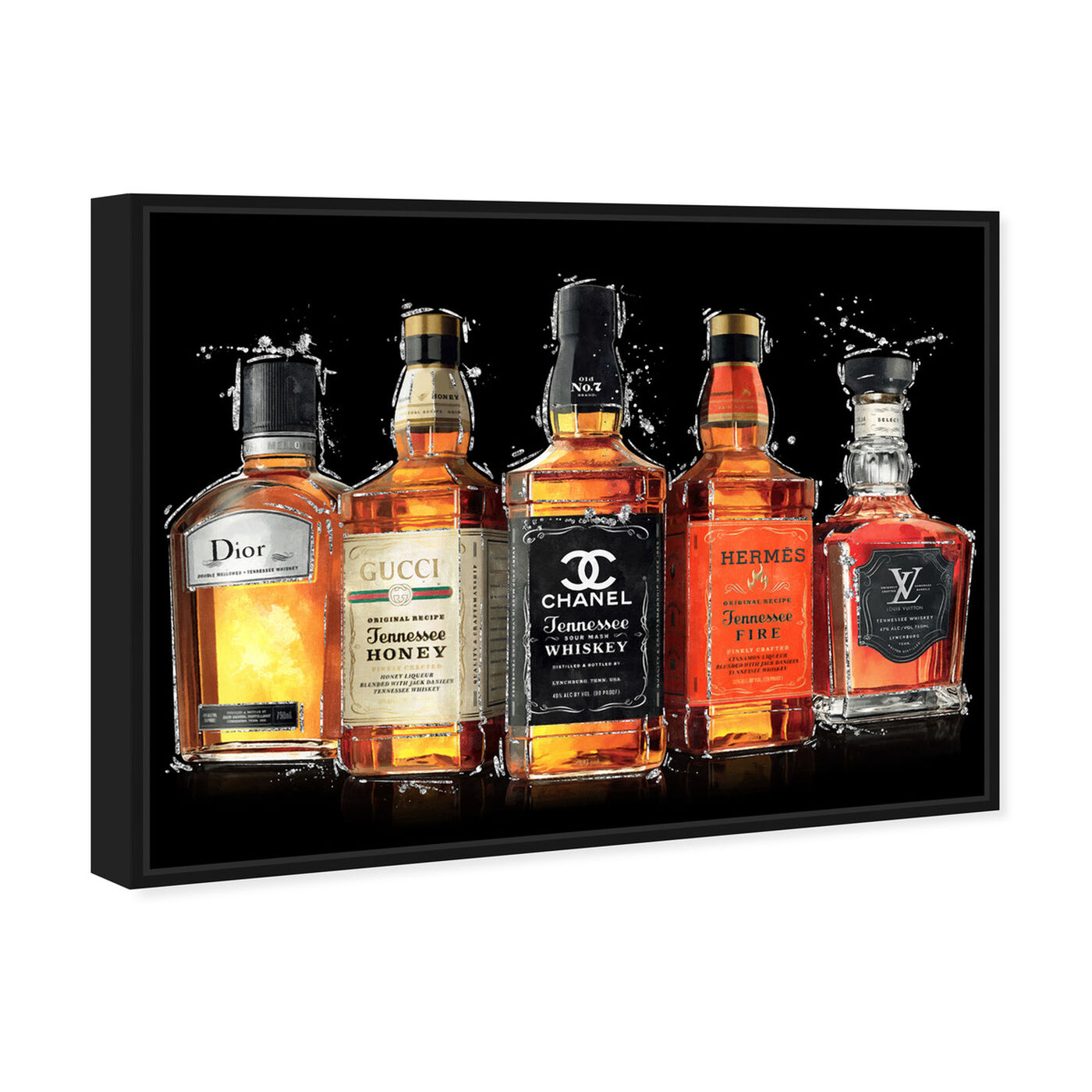 Angled view of Fashion Whiskey Collection featuring drinks and spirits and liquor art.