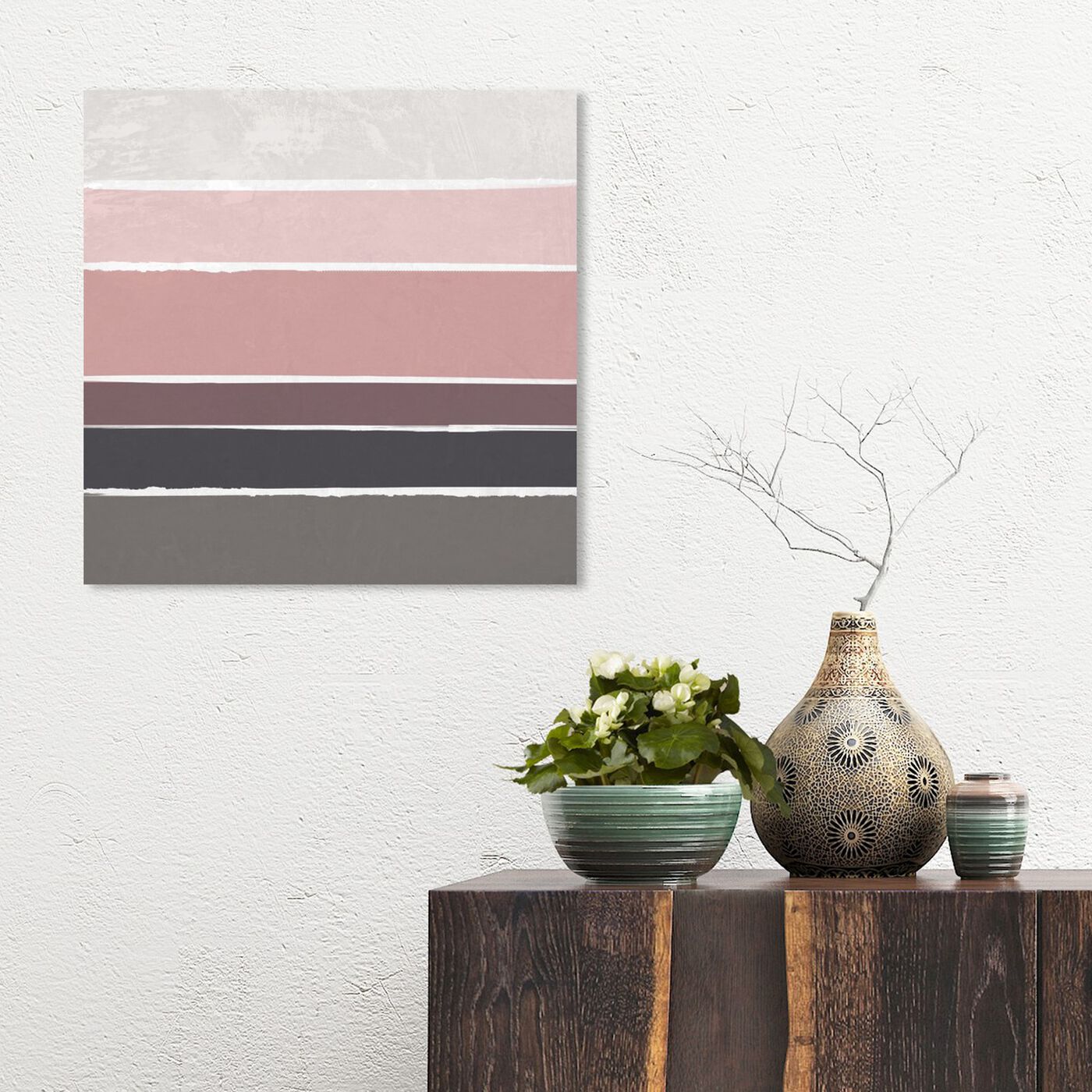 Hanging view of Dusty Rose featuring abstract and geometric art.
