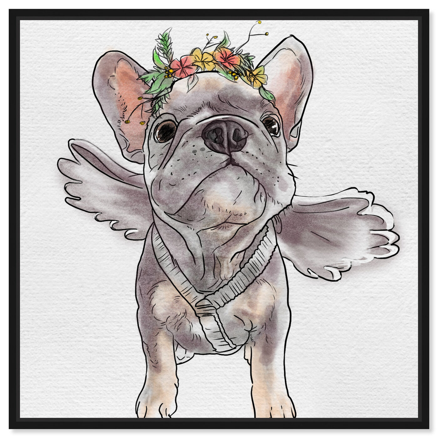 Front view of Frenchie Angel featuring animals and dogs and puppies art.