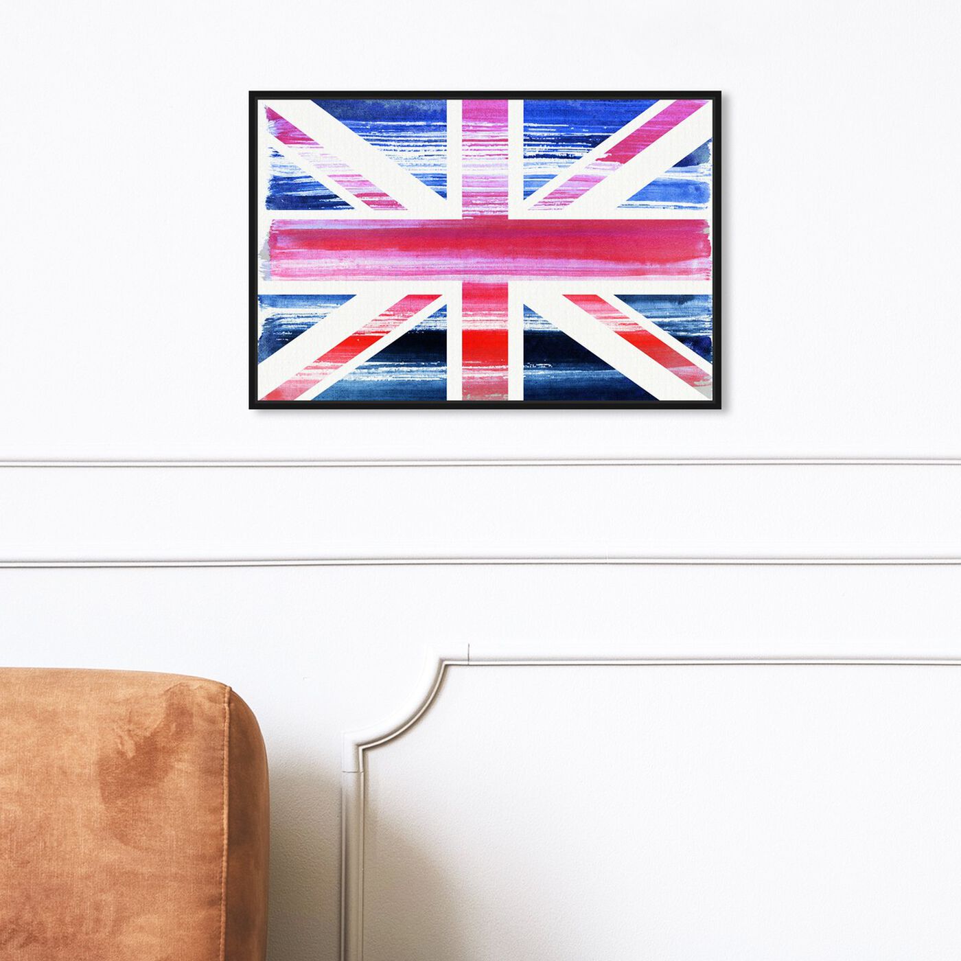 Hanging view of Union Jack featuring maps and flags and european countries maps art.