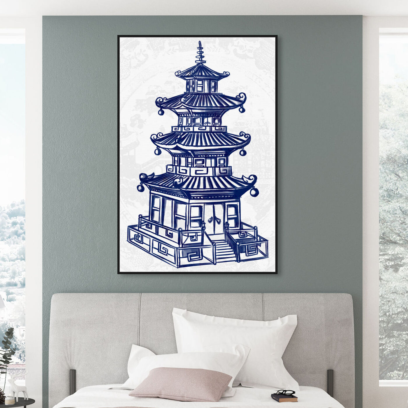 Hanging view of Julianne Taylor Style - Pagoda Navy featuring world and countries and asian cultures art.