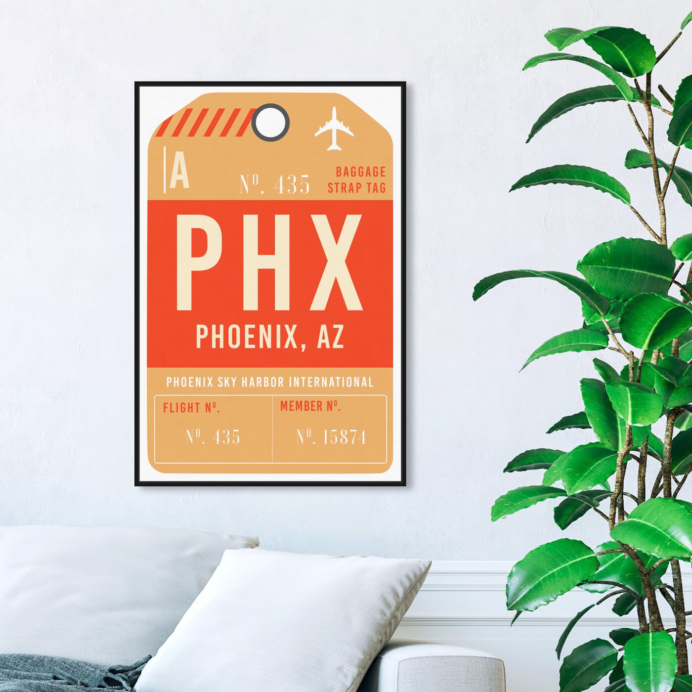 Hanging view of Phoenix Luggage Tag featuring cities and skylines and united states cities art.
