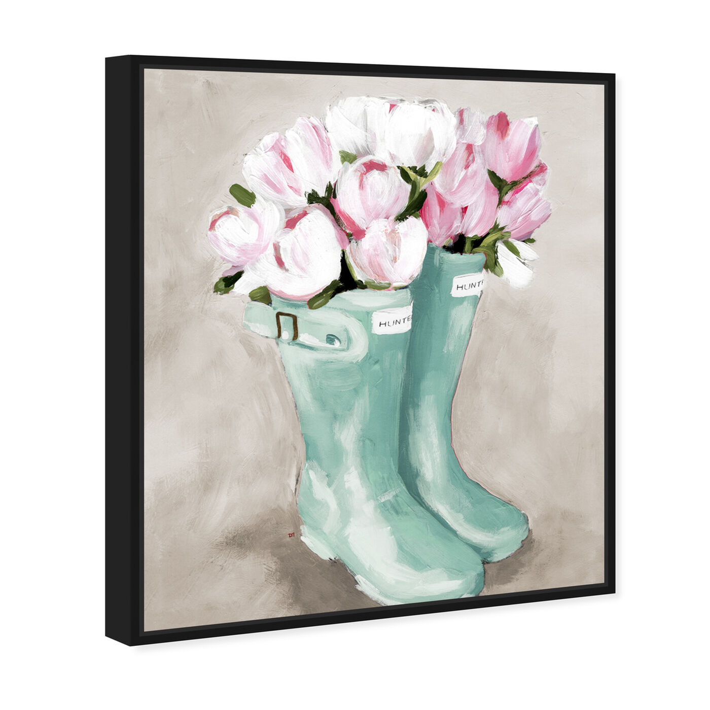 Angled view of Tulips In Spring Boots featuring floral and botanical and florals art.