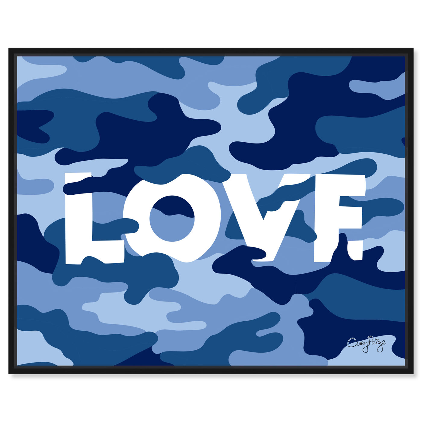 Front view of Corey Paige - Blue Camo love  featuring abstract and shapes art.
