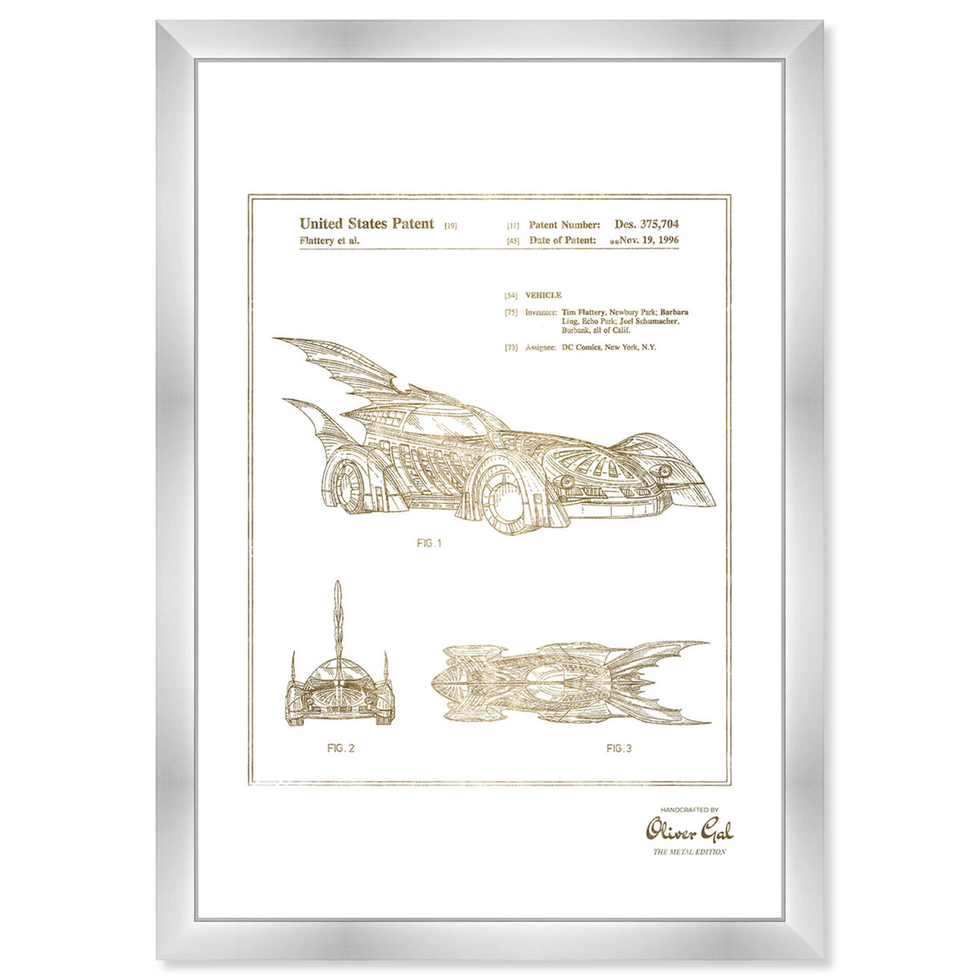 Front view of Batmobile 1996 Gold featuring movies and tv and action movies art.