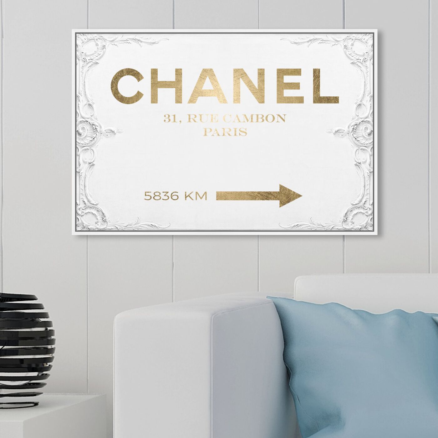 Hanging view of Couture Road Sign Rococo Gold featuring fashion and glam and road signs art.