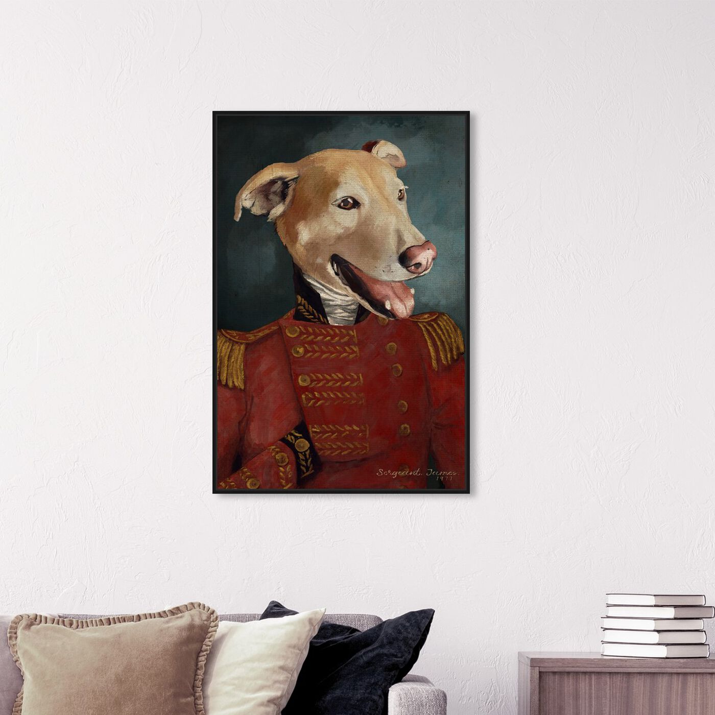 Hanging view of Dapper Sergeant featuring animals and dogs and puppies art.