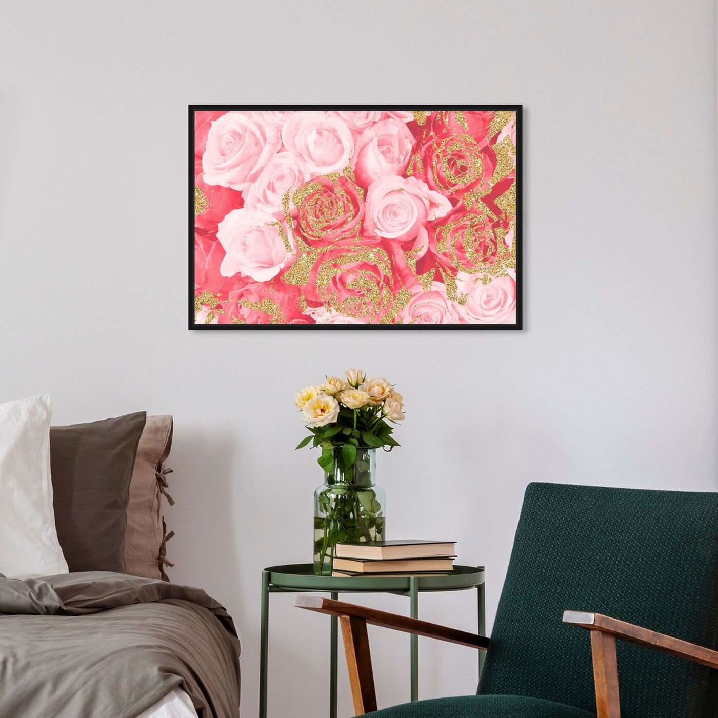 Hanging view of Crimson Rose Gold featuring floral and botanical and florals art.