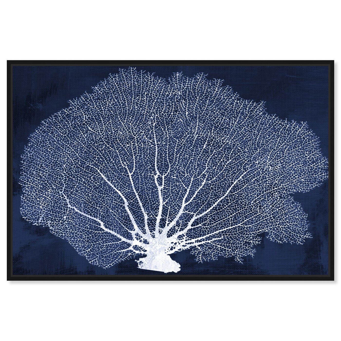 Front view of Coral Fan Cyanotype featuring nautical and coastal and marine life art.