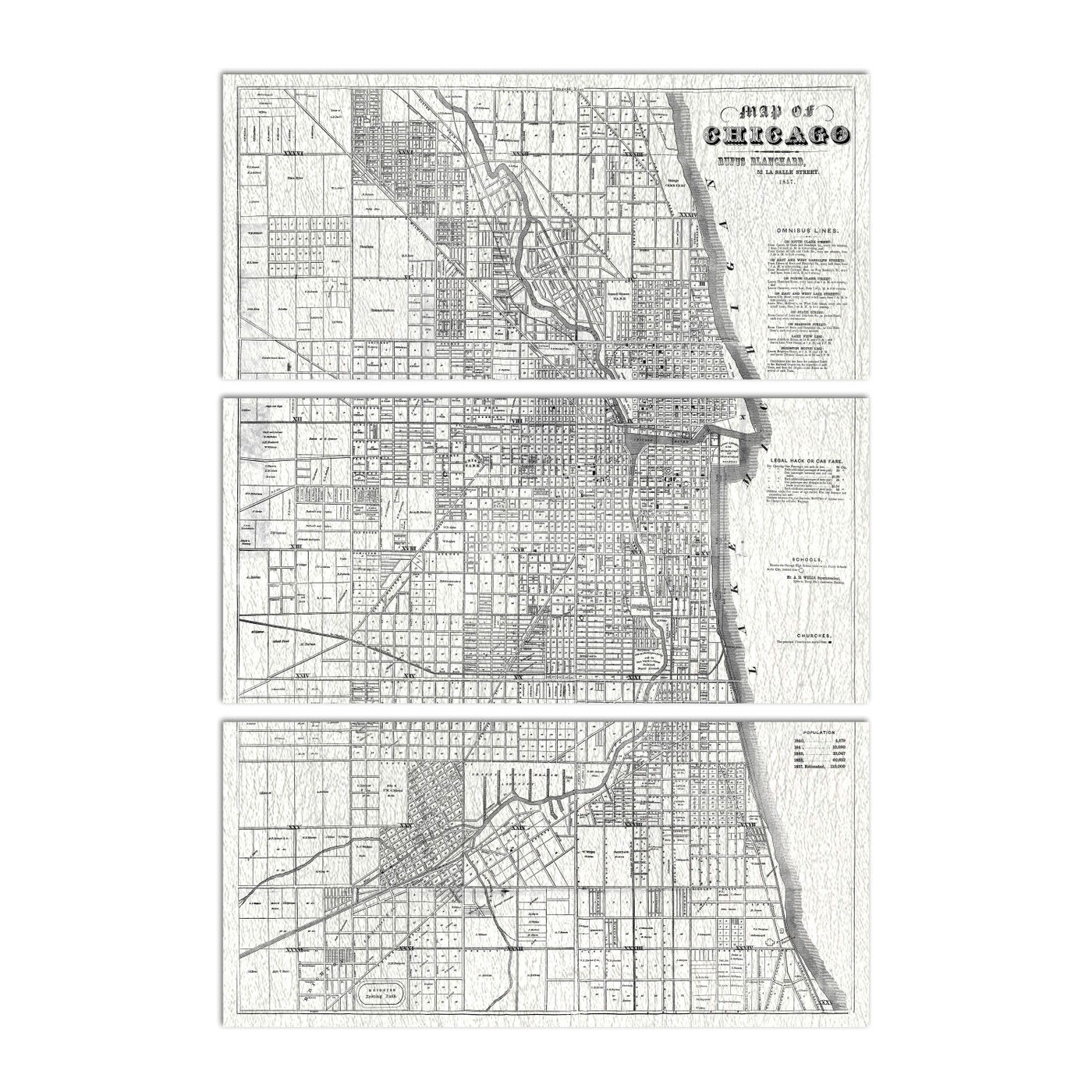 Map of Chicago 1857 Triptych