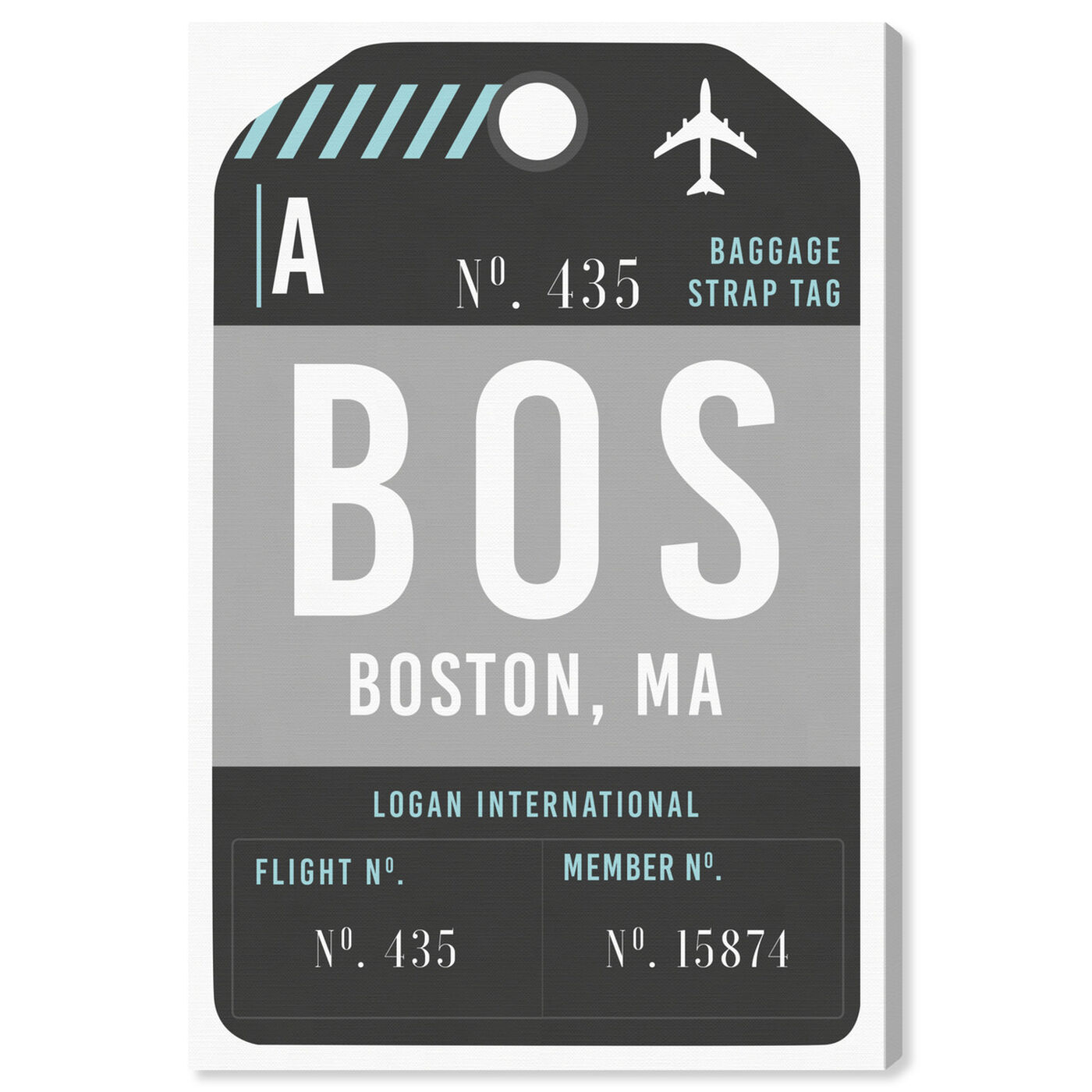 Front view of Boston Luggage Tag featuring cities and skylines and united states cities art.