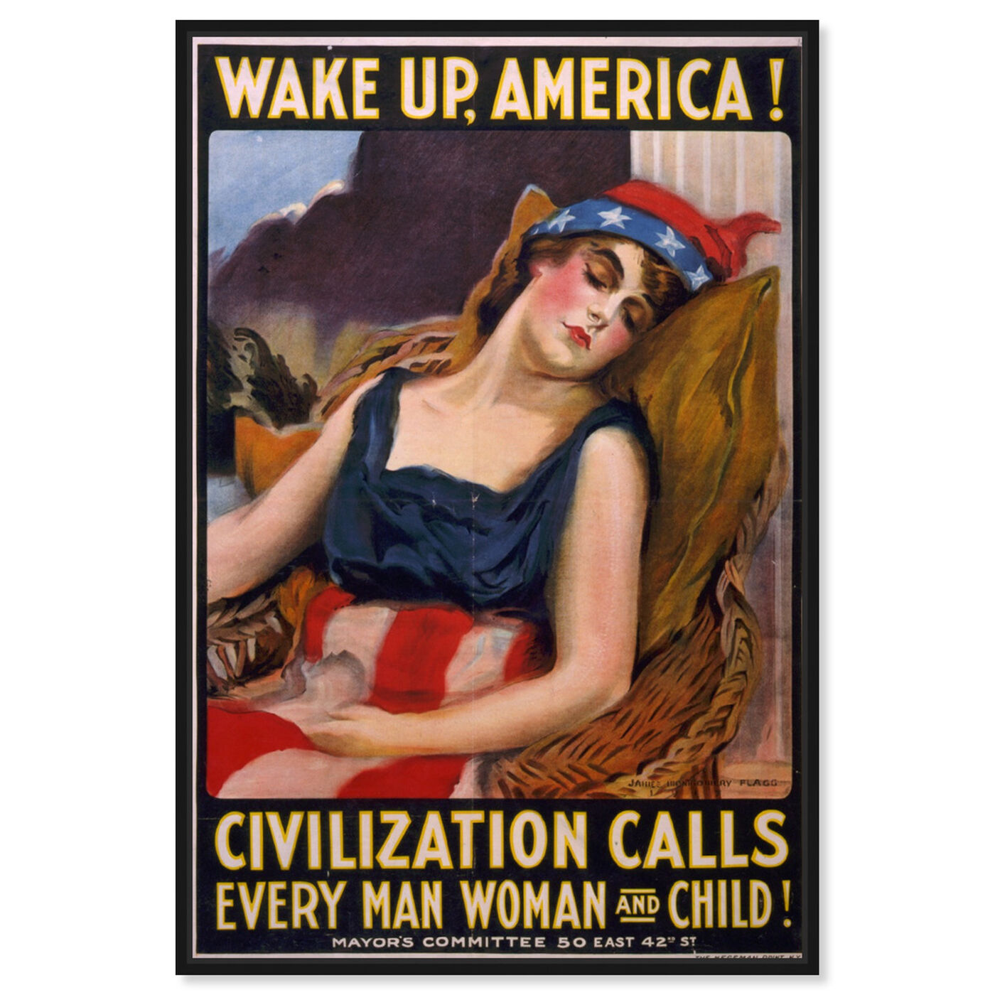 Front view of Wake Up America 1917 featuring advertising and posters art.