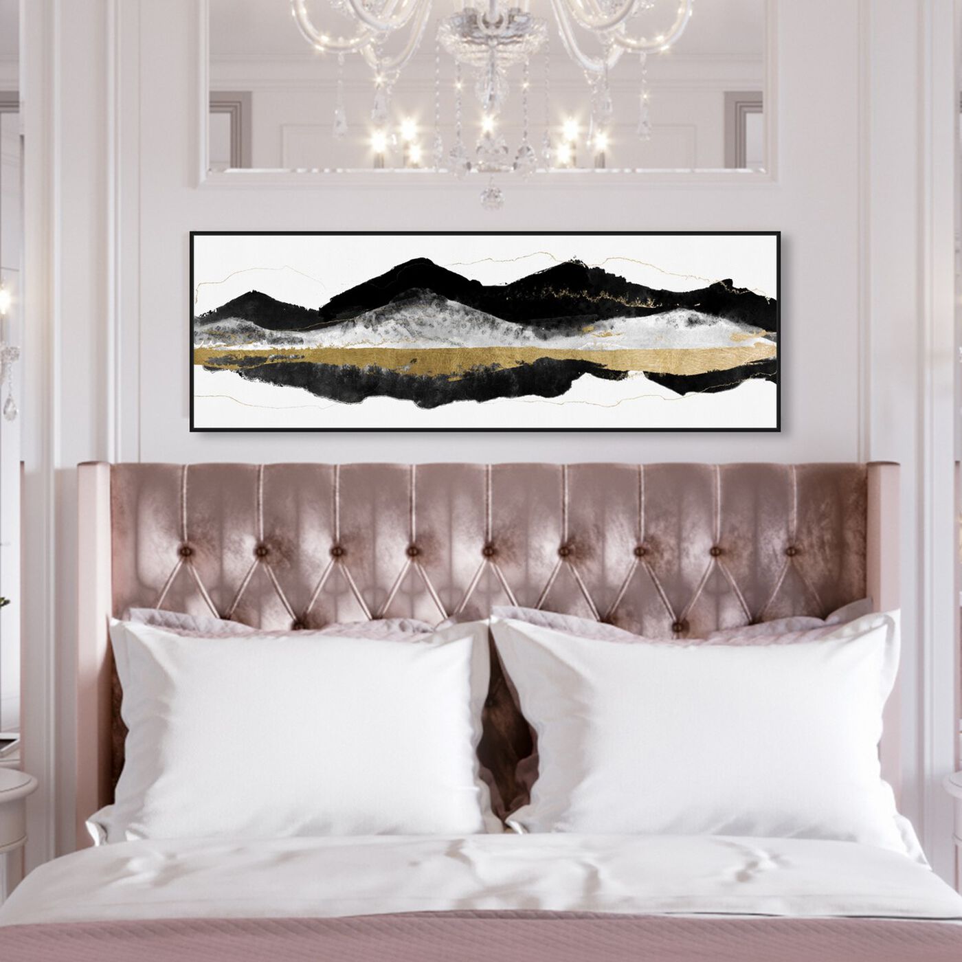 Hanging view of Noir et Gold Mountains featuring abstract and paint art.